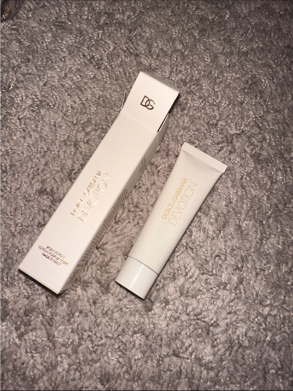 Dolce & Gabbana Devotion Body Cream Tube in White with Gold Lettering